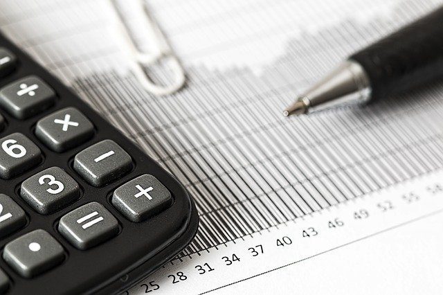 tax documents and calculator