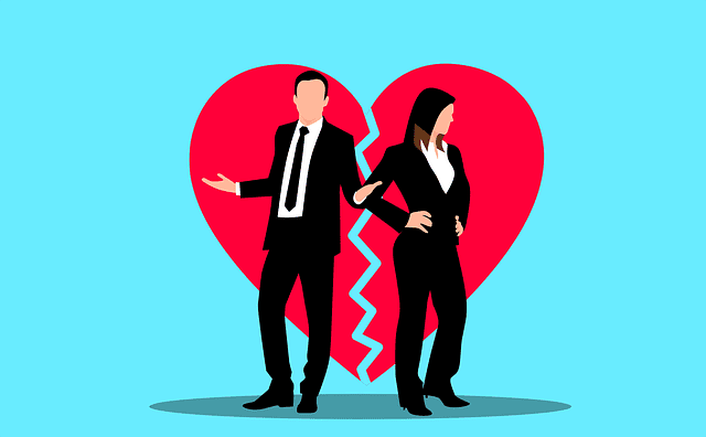 couple with a broken heart in the background
